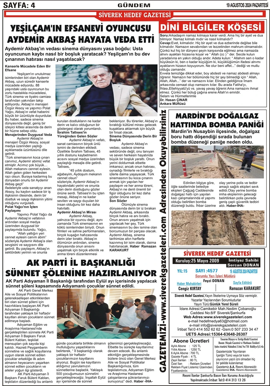 19.08.2024 Tarihli Gazetemiz