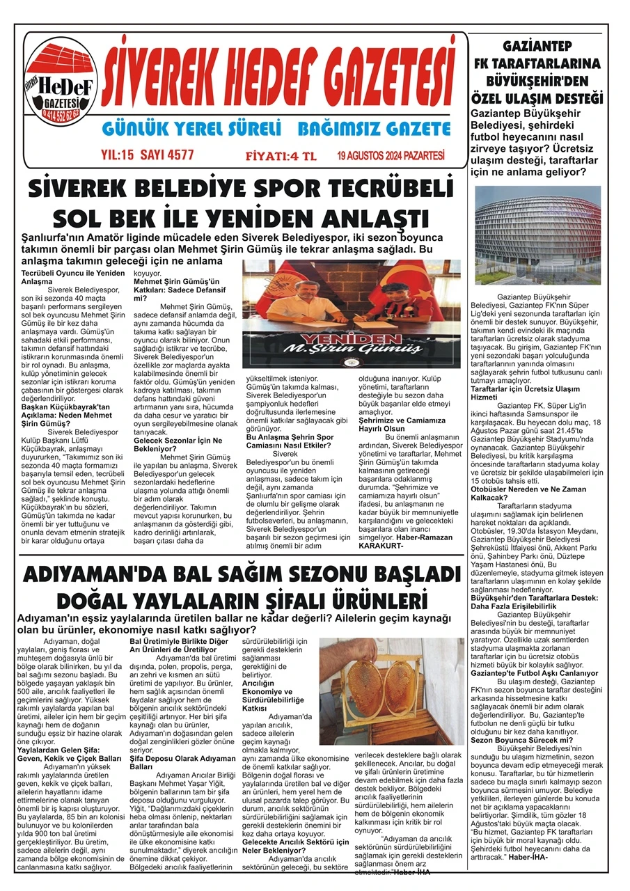 19.08.2024 Tarihli Gazetemiz