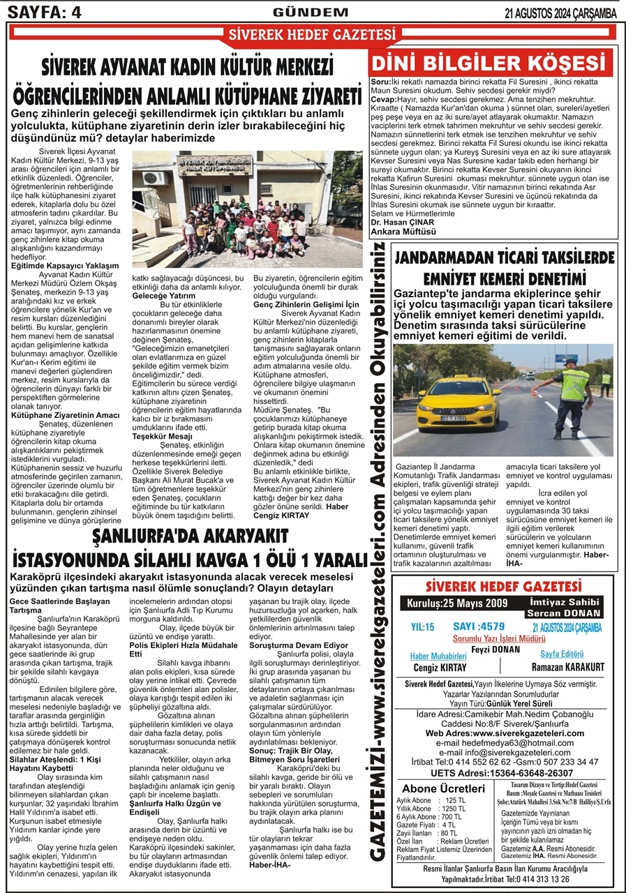 21.08.2024 Tarihli Gazetemiz