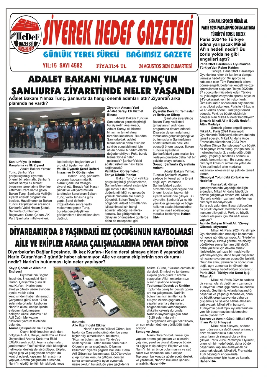 24.08.2024 Tarihli Gazetemiz