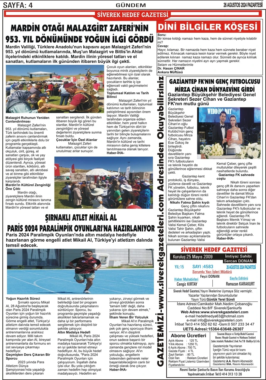 26.08.2024 Tarihli Gazetemiz