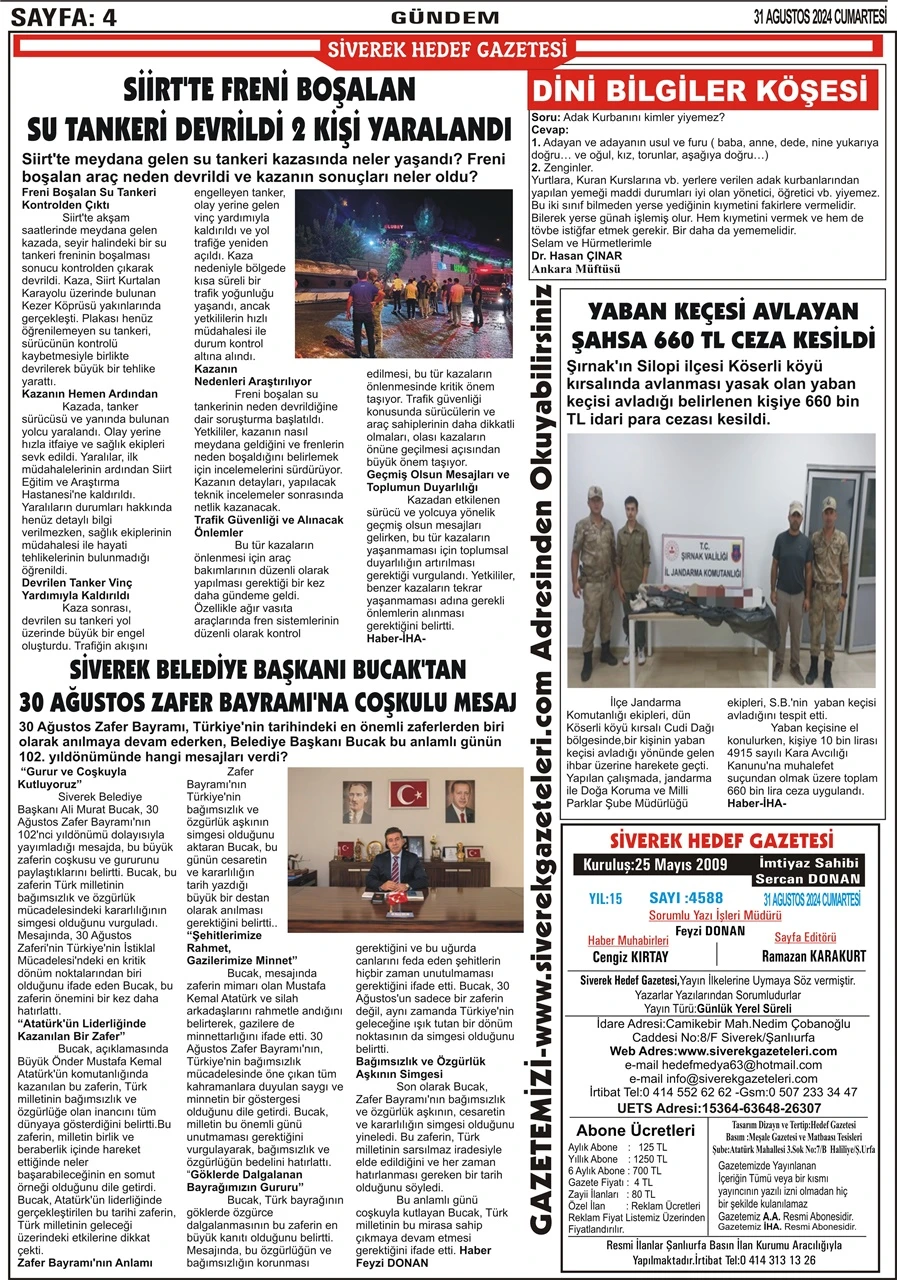 31.08.2024 Tarihli Gazetemiz