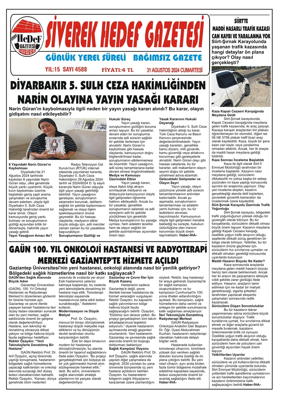 31.08.2024 Tarihli Gazetemiz