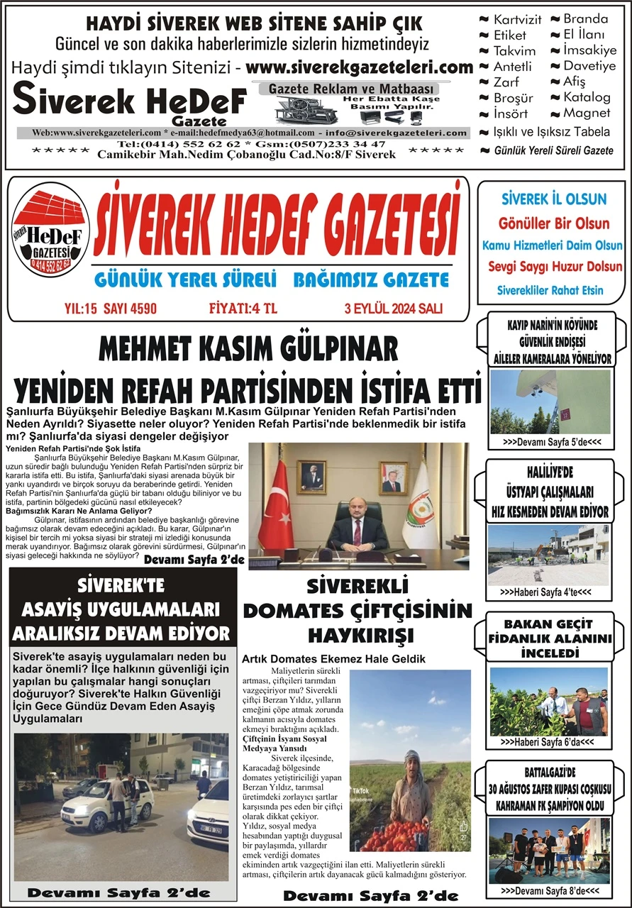 3.09.2024 Tarihli Gazetemiz