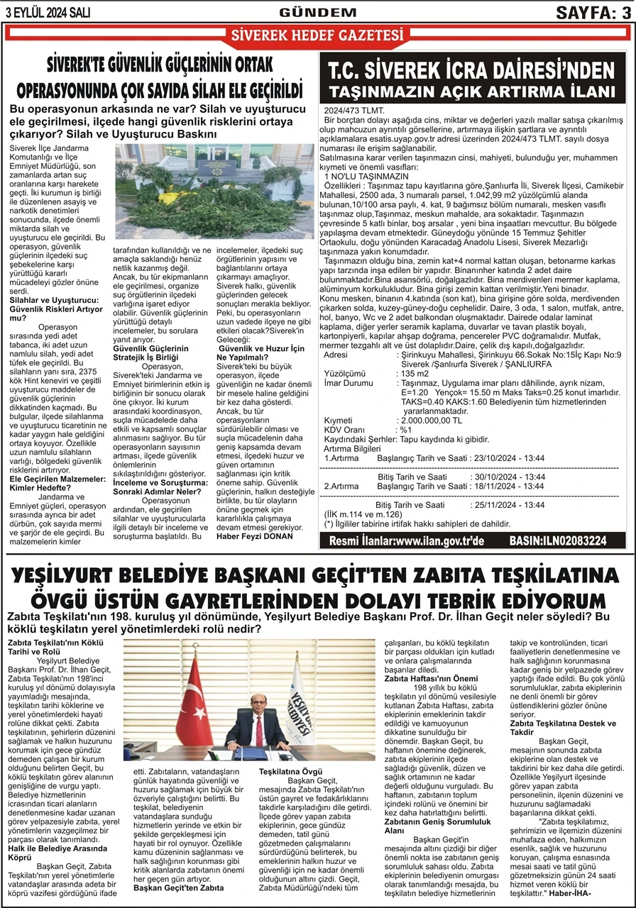 3.09.2024 Tarihli Gazetemiz