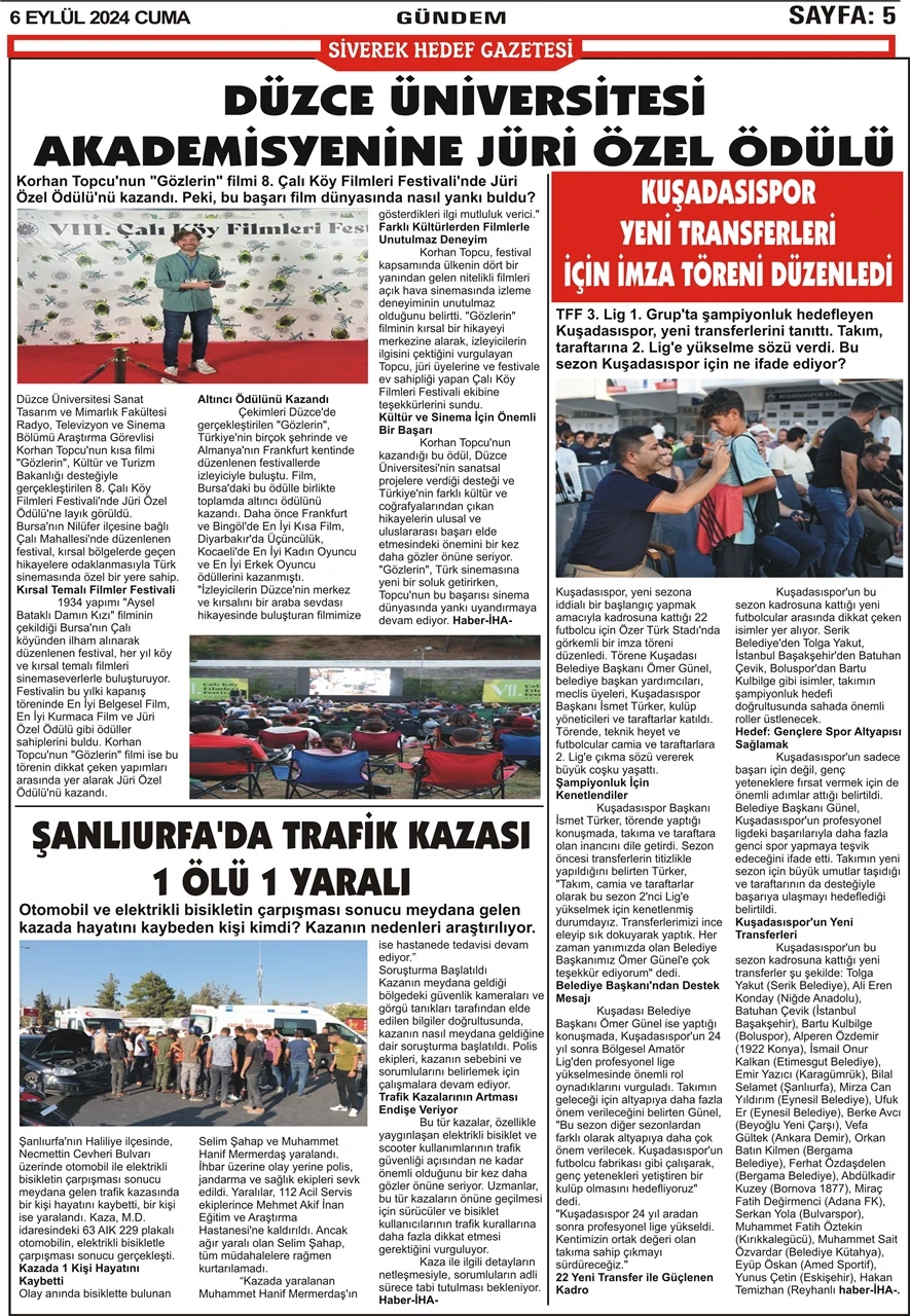 6.09.2024 Tarihli Gazetemiz