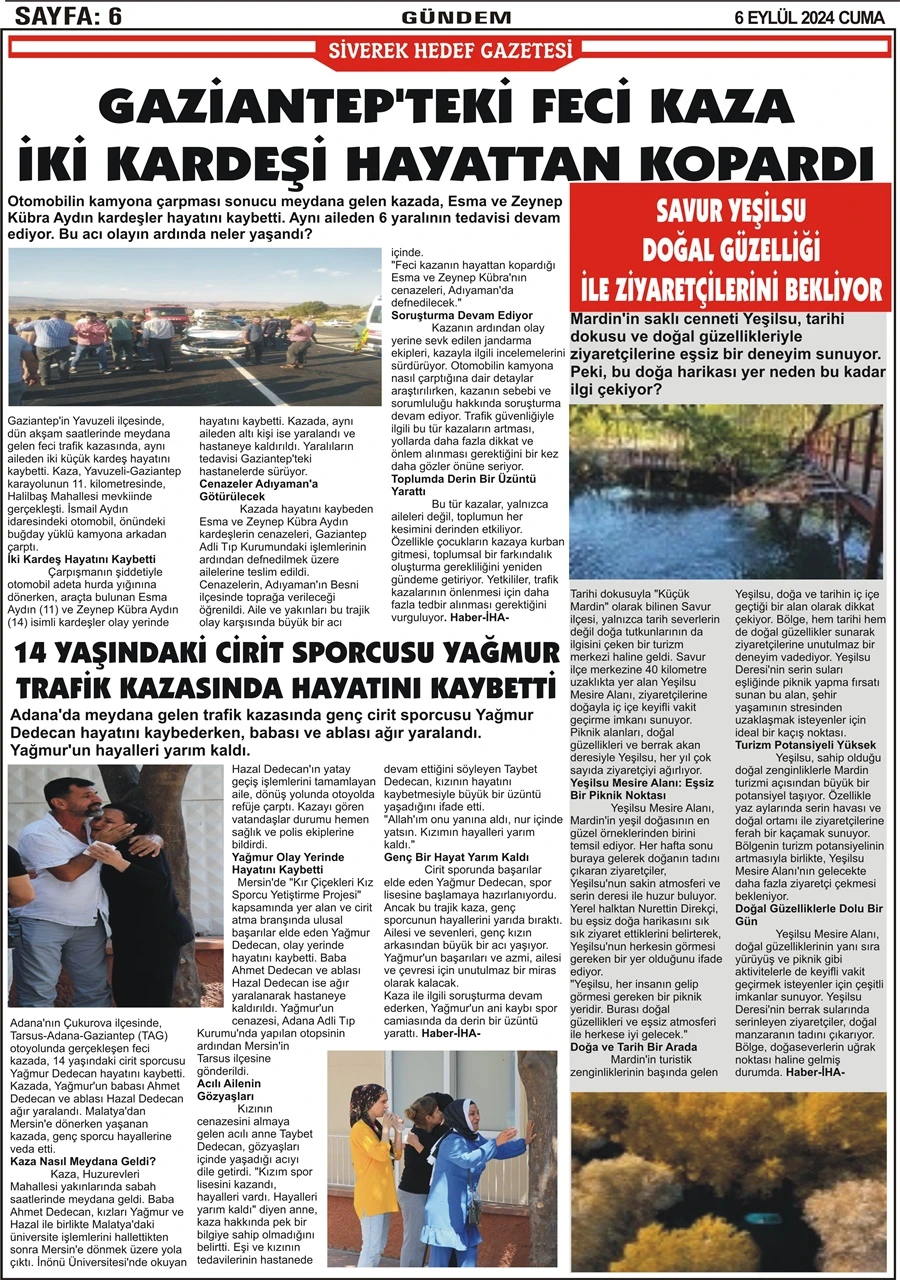 6.09.2024 Tarihli Gazetemiz