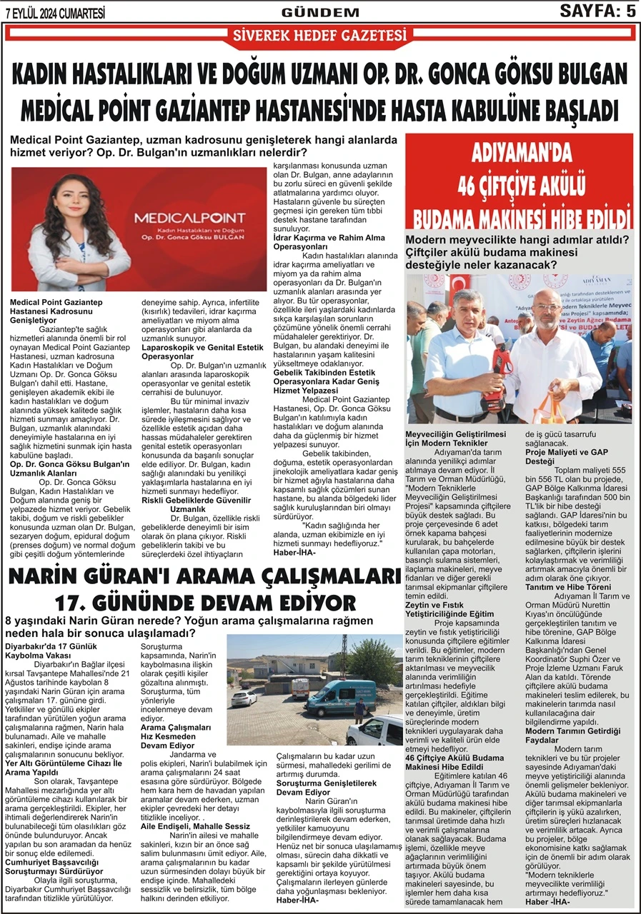 7.09.2024 Tarihli Gazetemiz