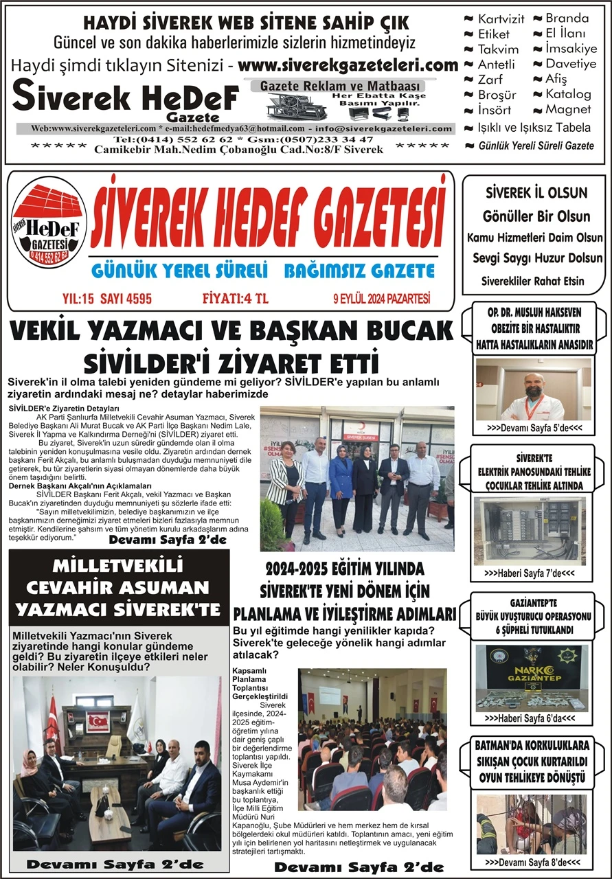 9.09.2024 Tarihli Gazetemiz