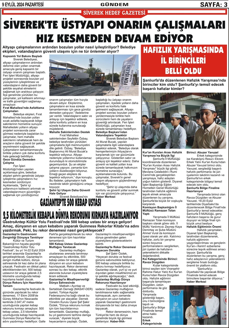 9.09.2024 Tarihli Gazetemiz