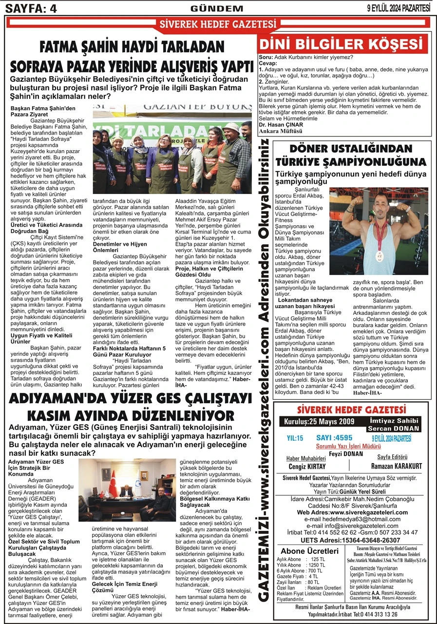 9.09.2024 Tarihli Gazetemiz