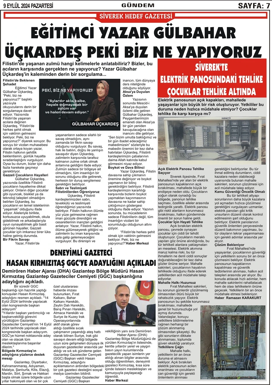 9.09.2024 Tarihli Gazetemiz