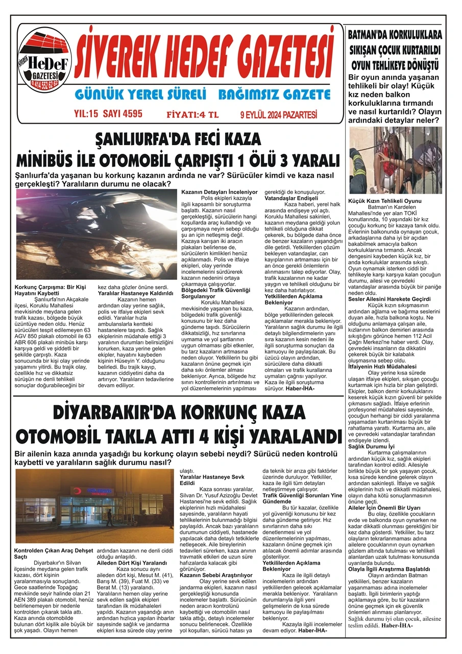 9.09.2024 Tarihli Gazetemiz