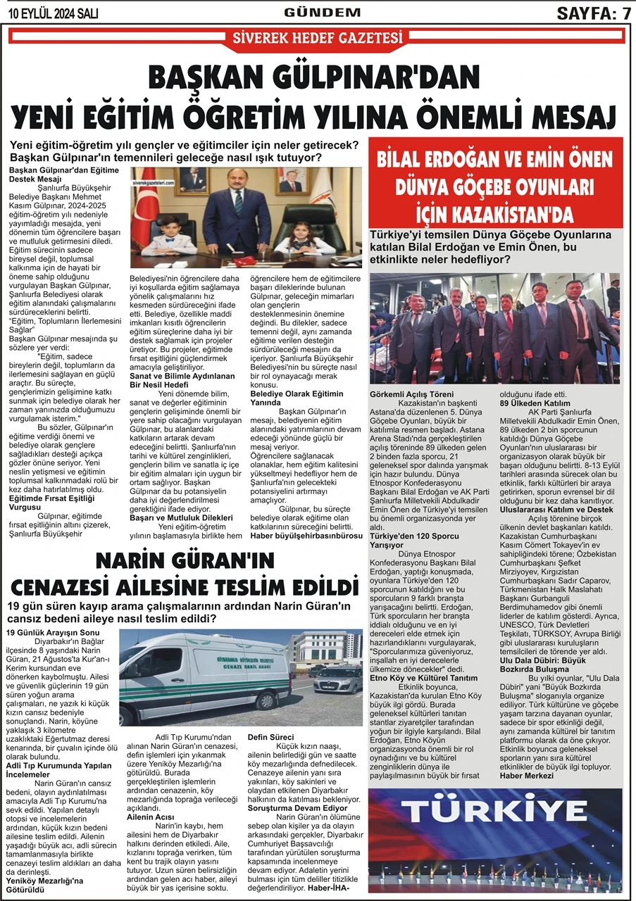 10.09.2024 Tarihli Gazetemiz