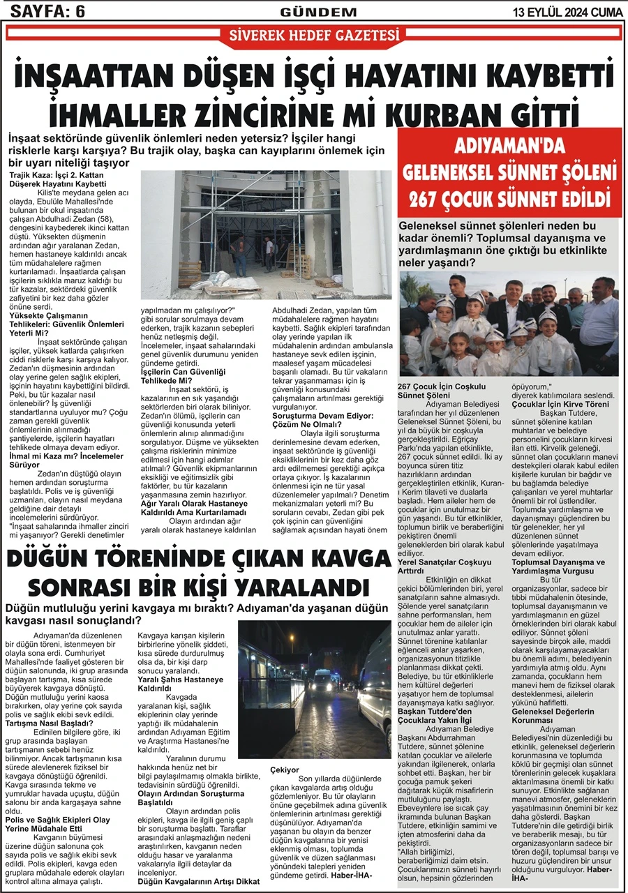 13.09.2024 Tarihli Gazetemiz