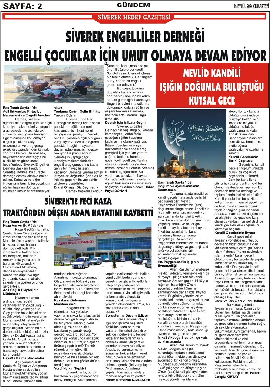 14.09.2024 Tarihli Gazetemiz