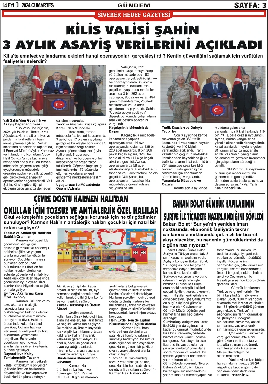 14.09.2024 Tarihli Gazetemiz