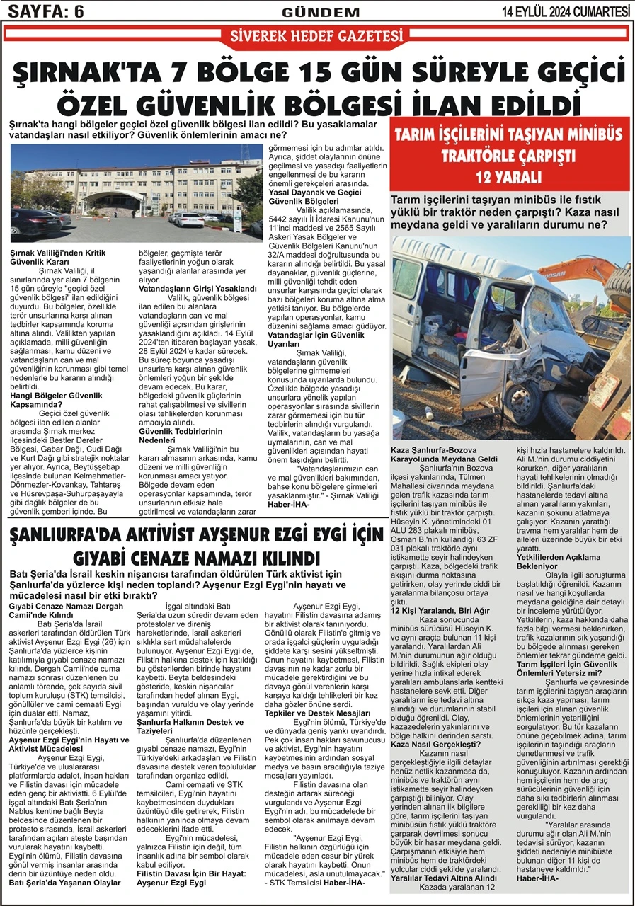 14.09.2024 Tarihli Gazetemiz