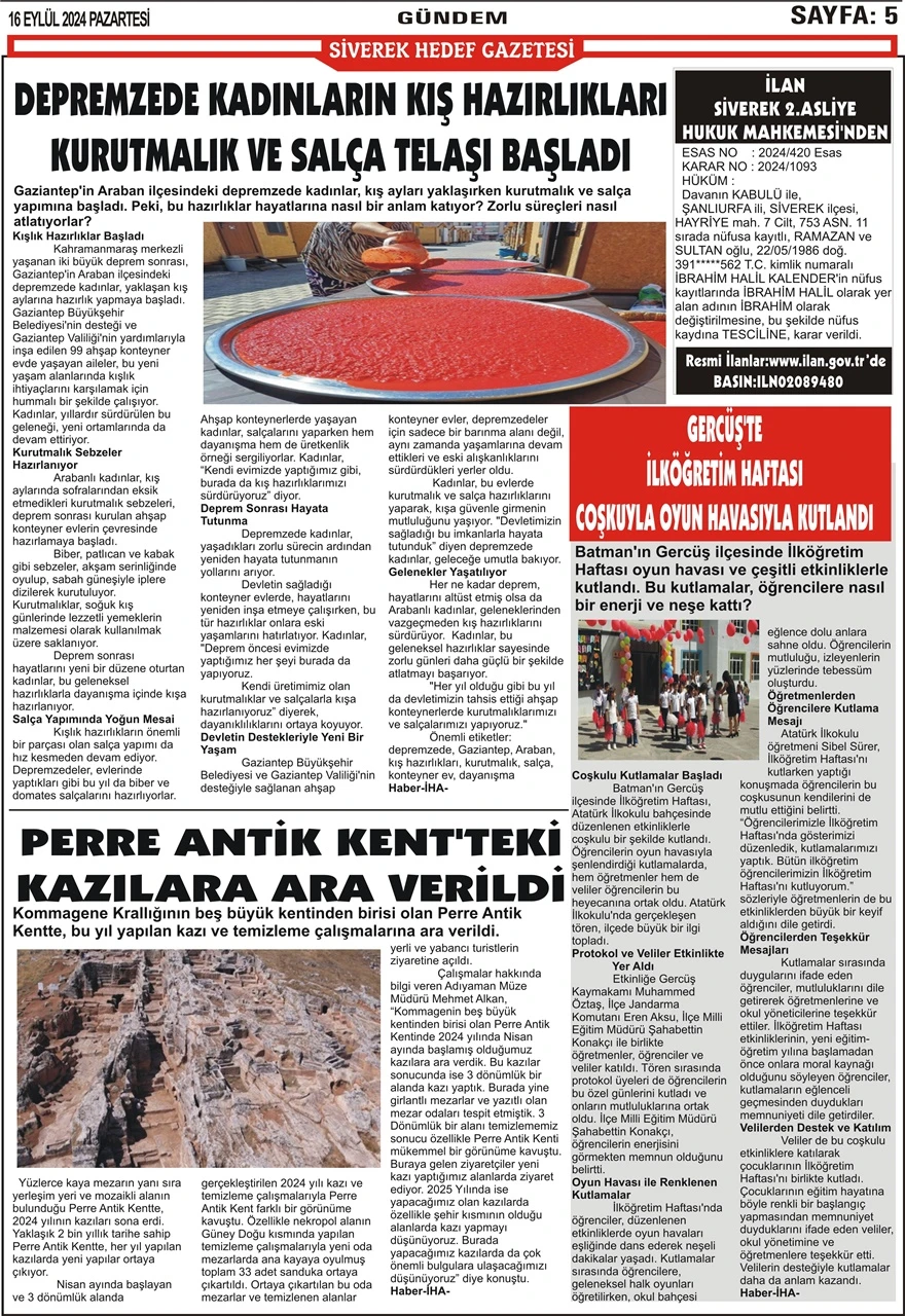 16.009.2024 Tarihli Gazetemiz