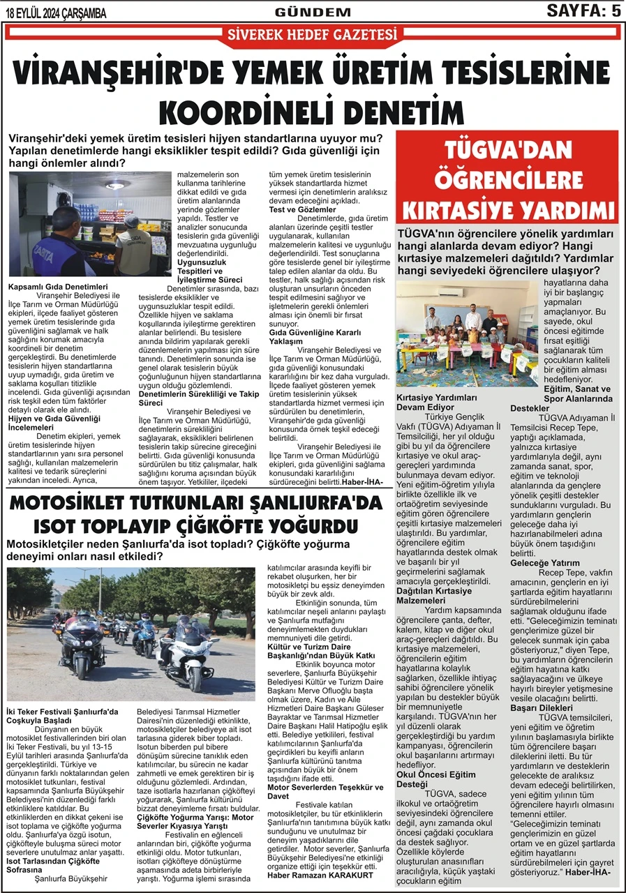 18.09.2024 Tarihli Gazetemiz