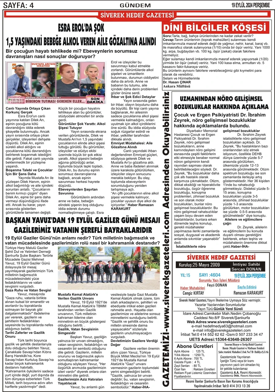 19.09.2024 Tarihli Gazetemiz