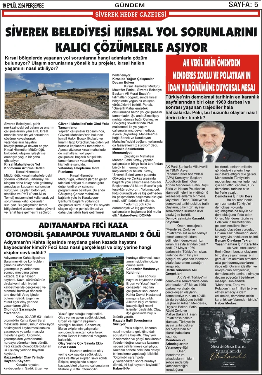 19.09.2024 Tarihli Gazetemiz