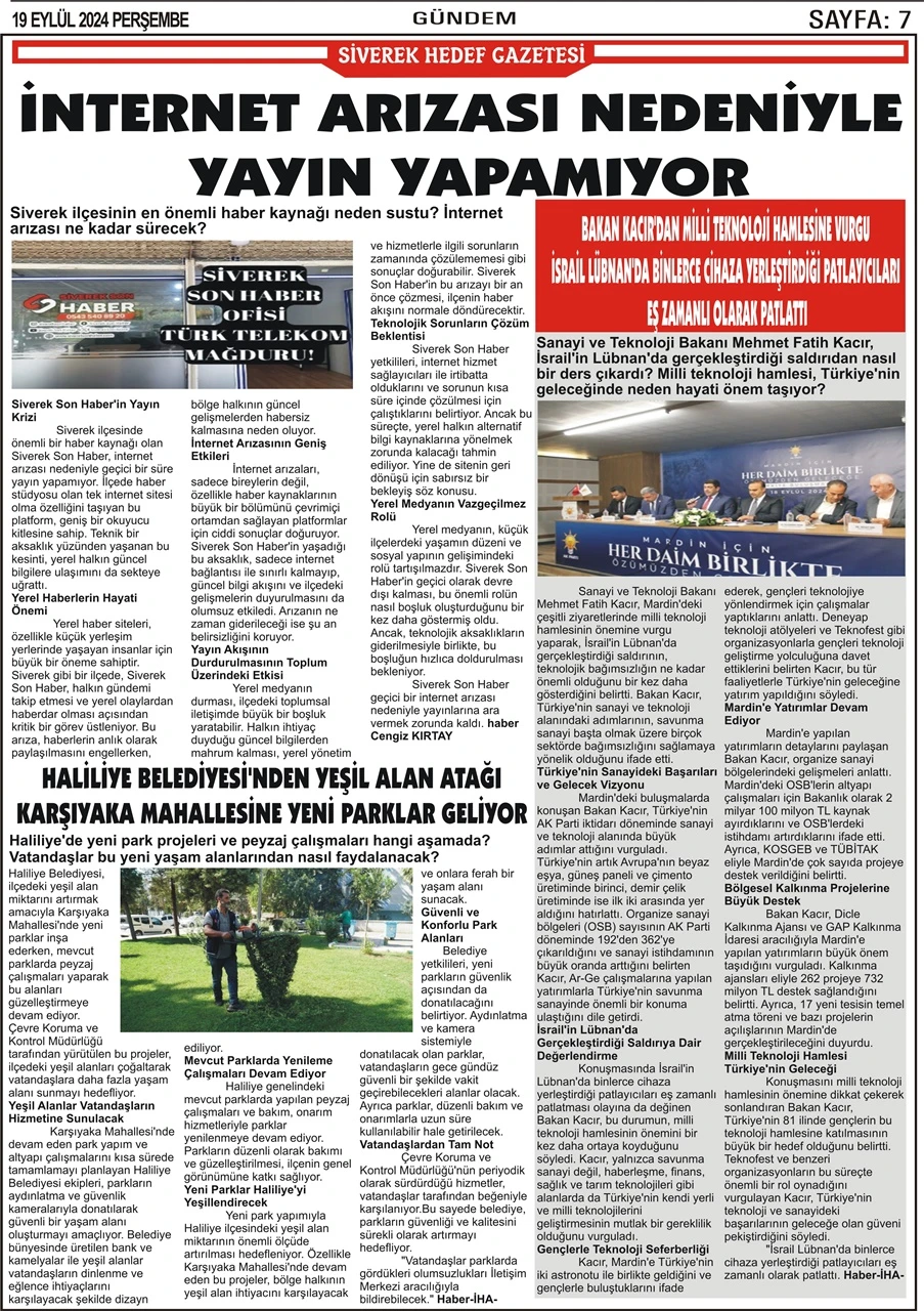 19.09.2024 Tarihli Gazetemiz