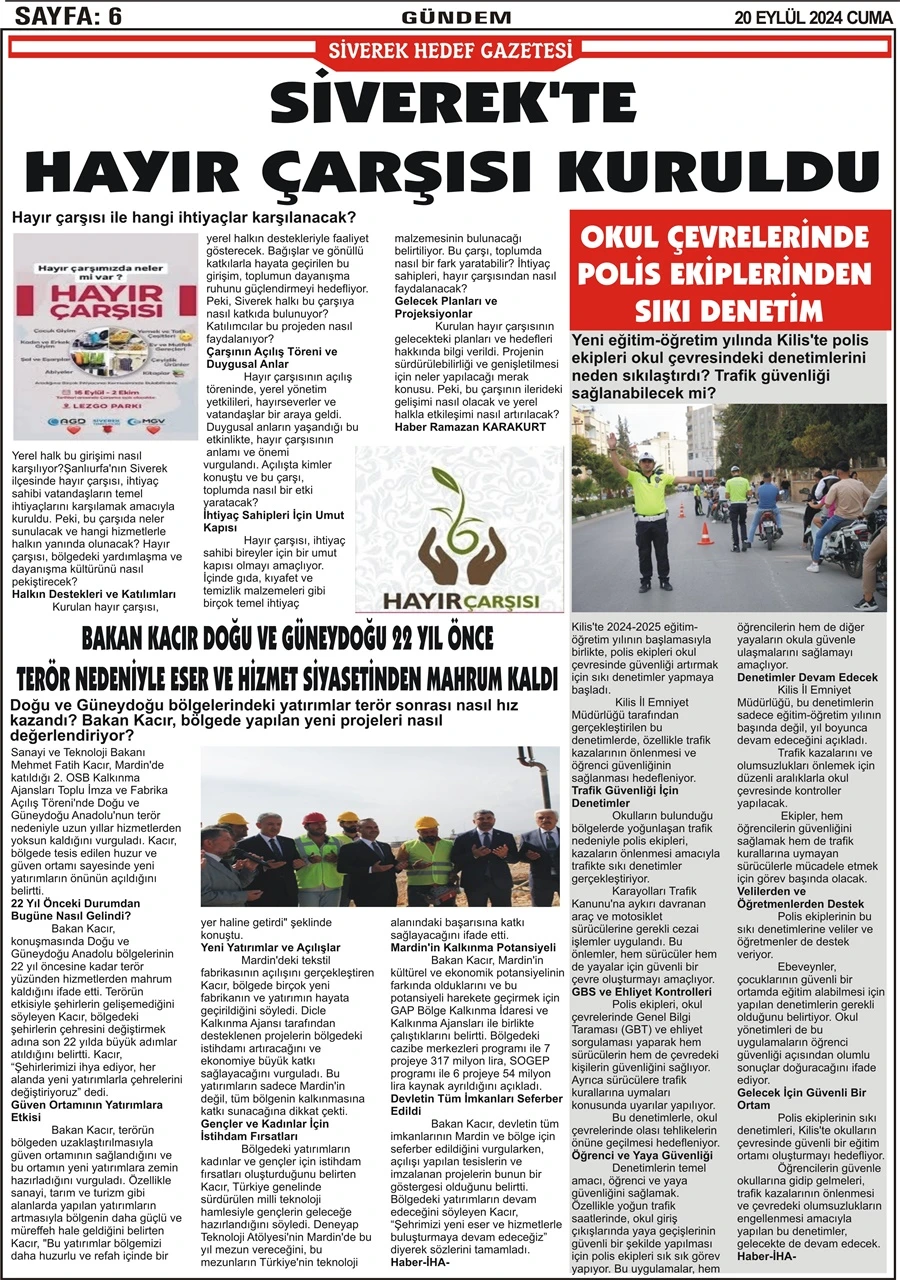 20.09.2024 Tarihli Gazetemiz 