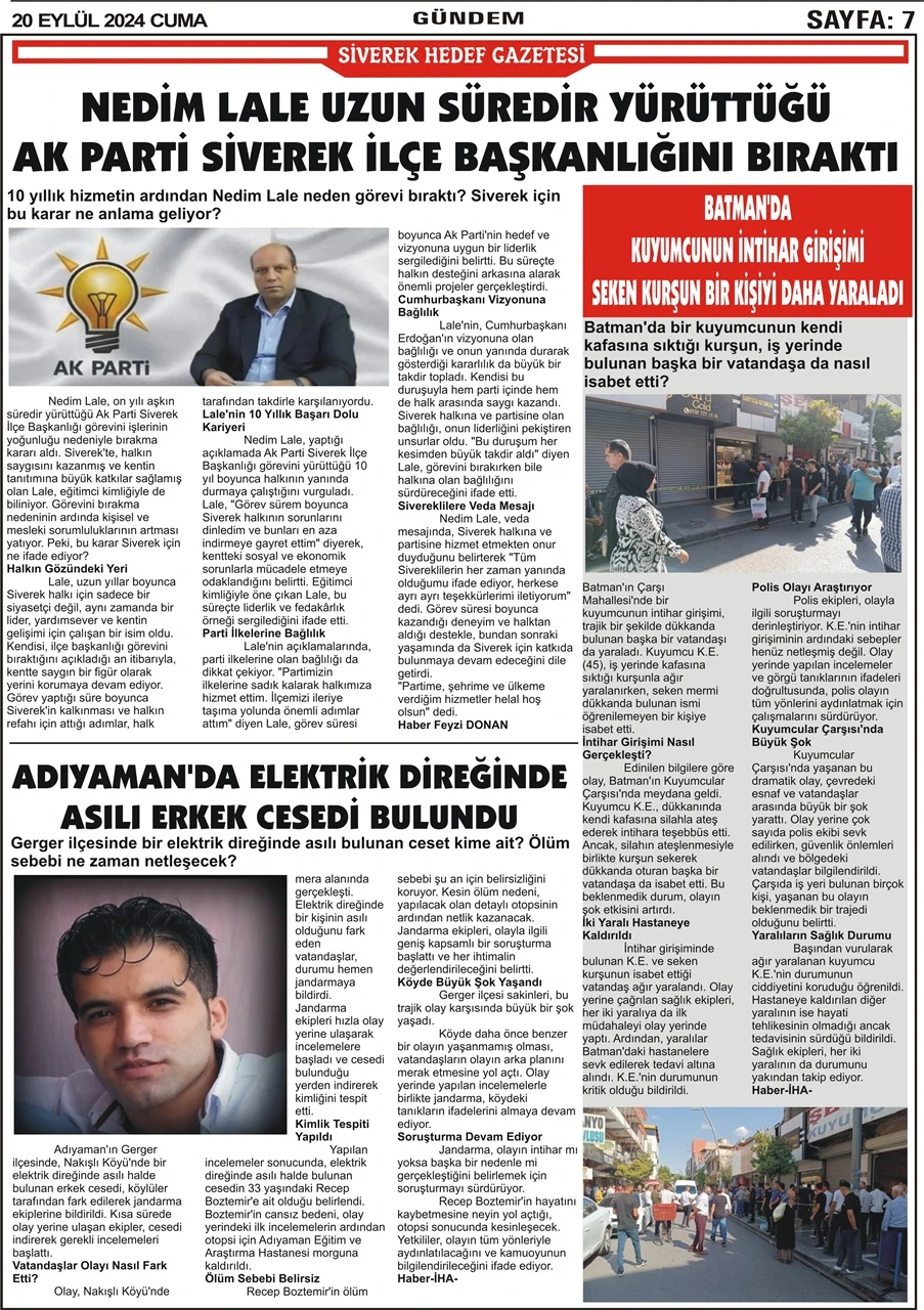 20.09.2024 Tarihli Gazetemiz 