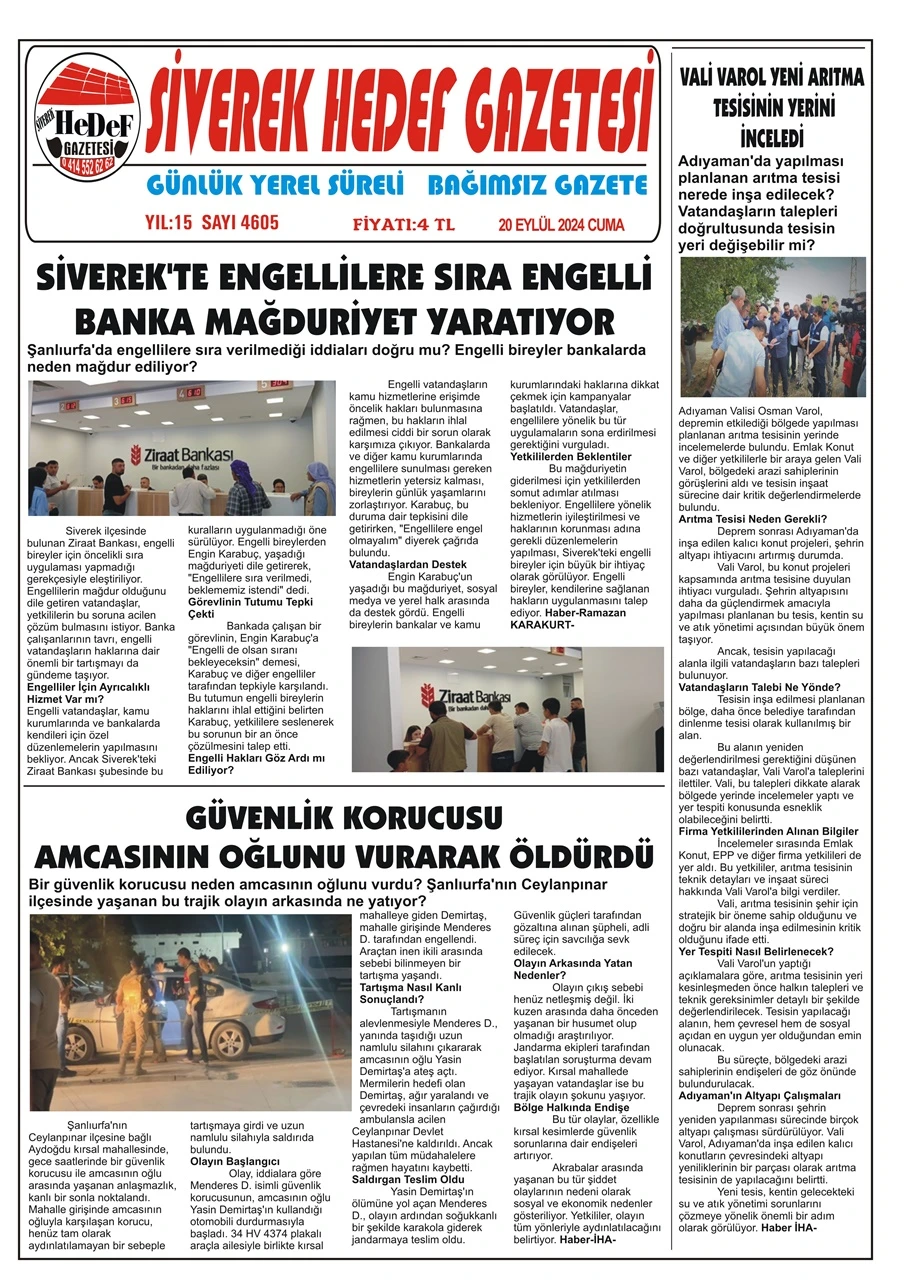 20.09.2024 Tarihli Gazetemiz 