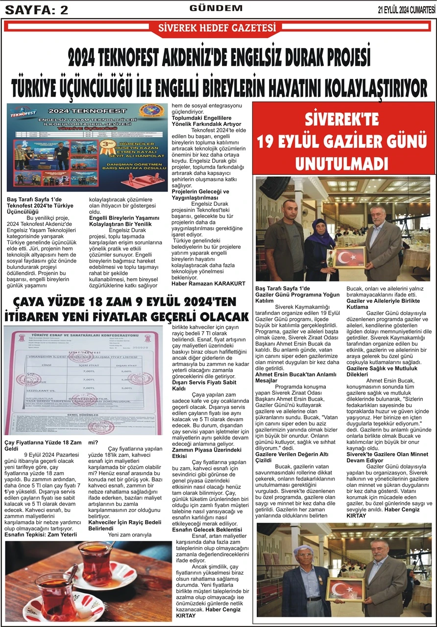 21.09.2024 Tarihli Gazetemiz