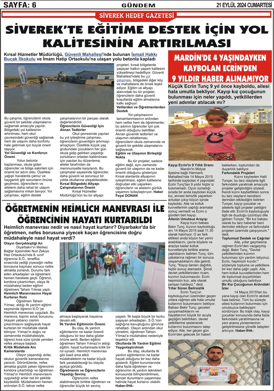 21.09.2024 Tarihli Gazetemiz