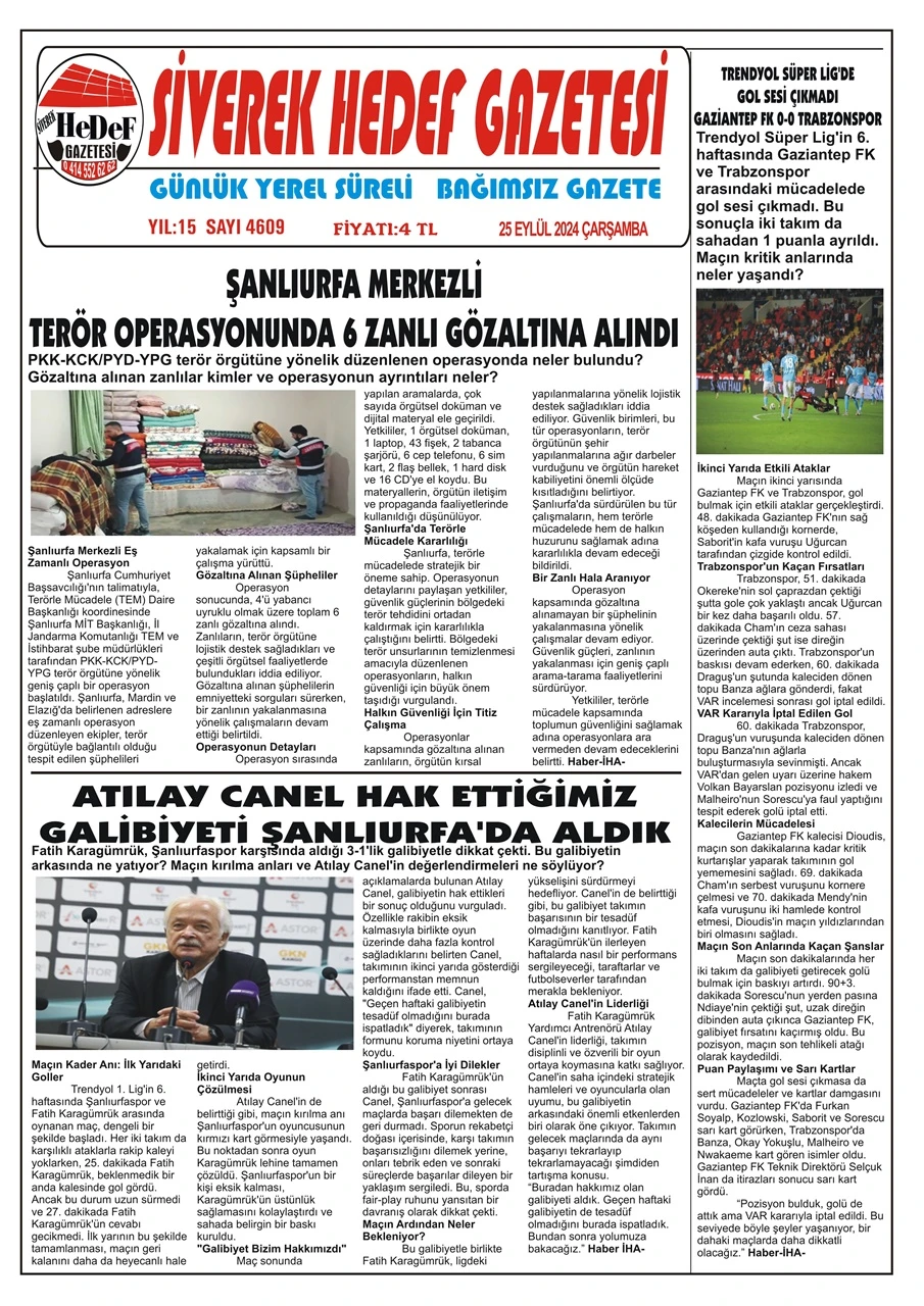 25.09.2024 Tarihli Gazetemiz