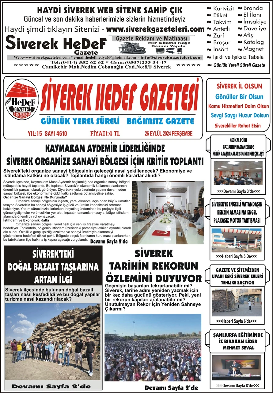 26.09.2024 Tarihli Gazetemiz