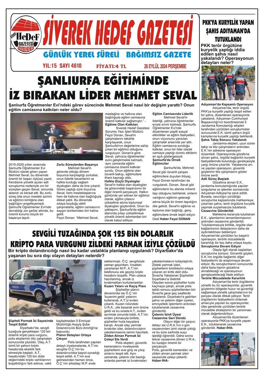 26.09.2024 Tarihli Gazetemiz