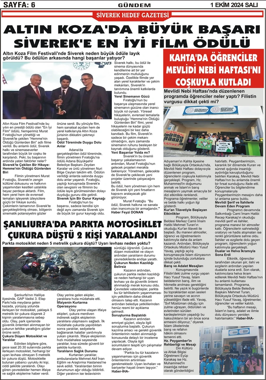 1.10.2024 Tarihli Gazetemiz