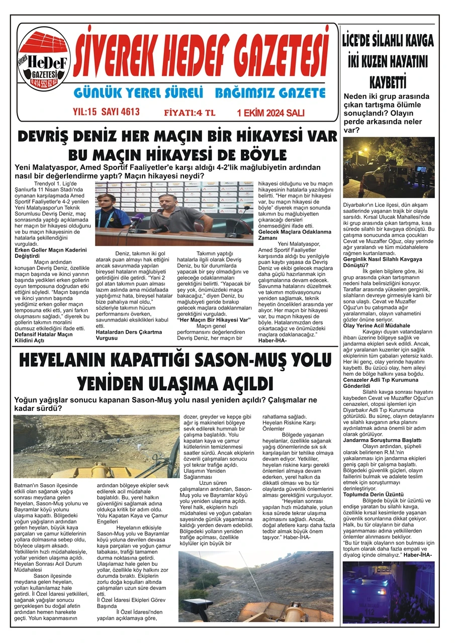 1.10.2024 Tarihli Gazetemiz