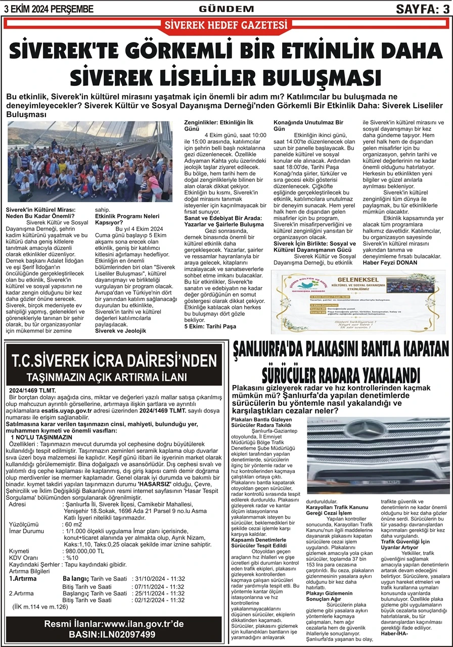 3.10.2024 Tarihli Gazetemiz