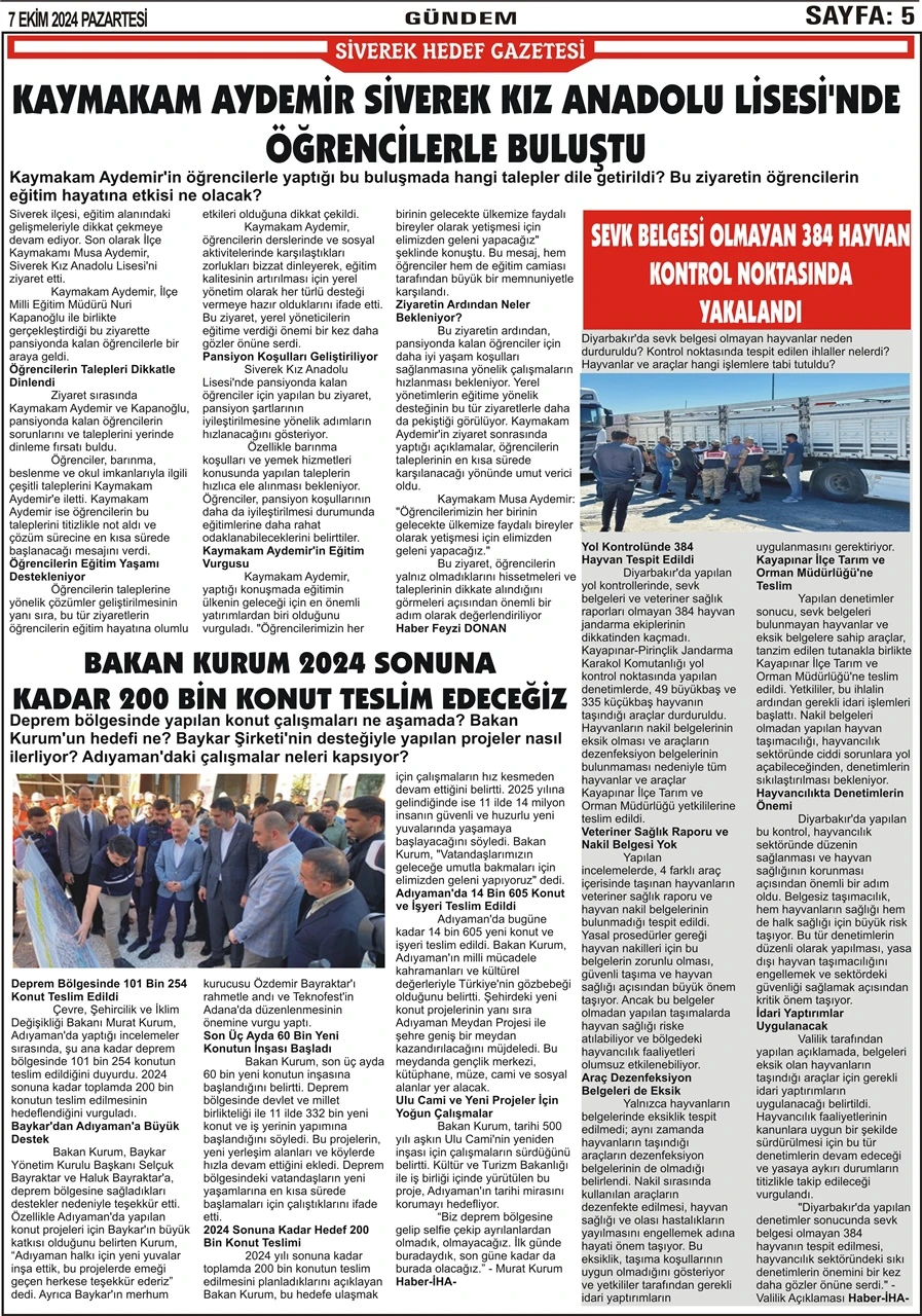 7.10.2024 Tarihli Gazetemiz