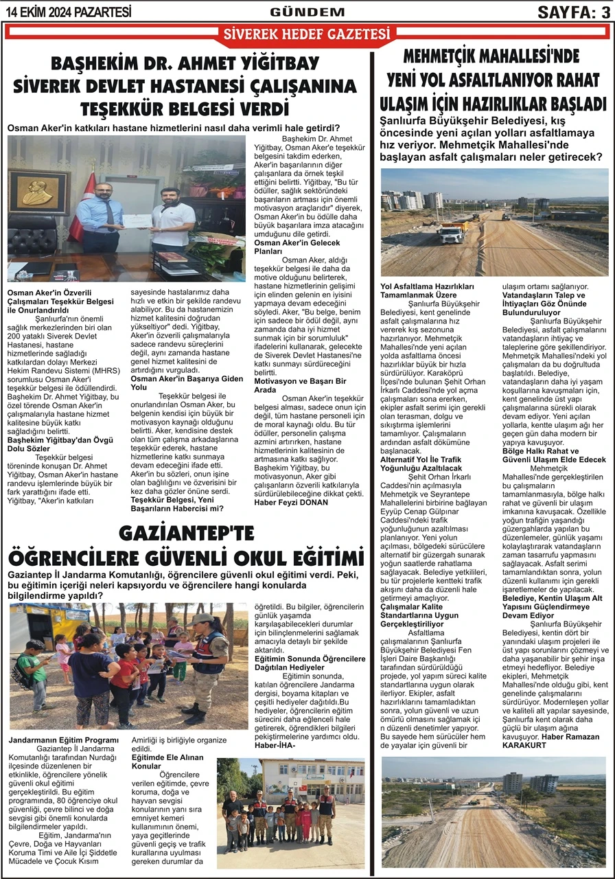 14.10.2024 Tarihli Gazetemiz