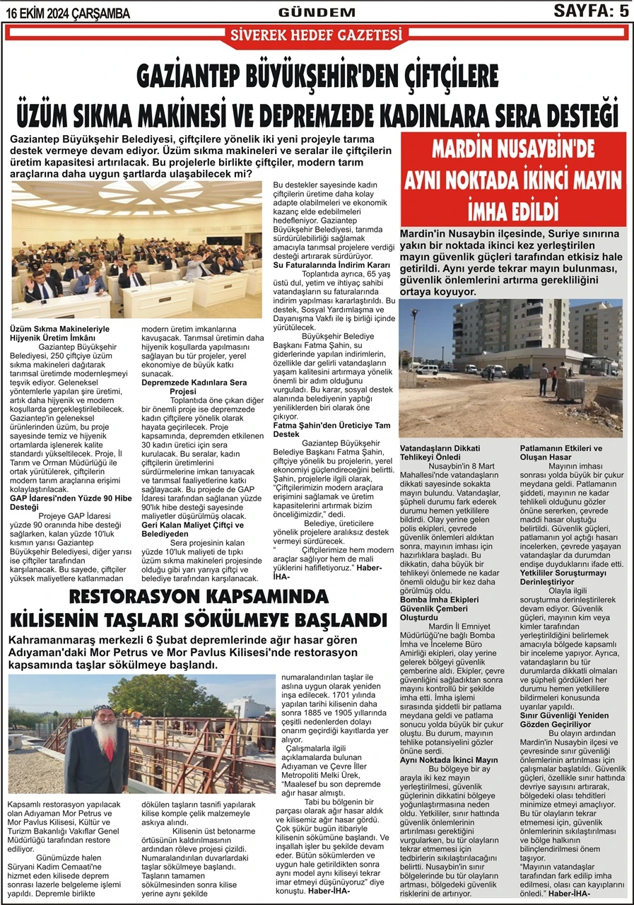 16.10.2024 Tarihli Gazetemiz