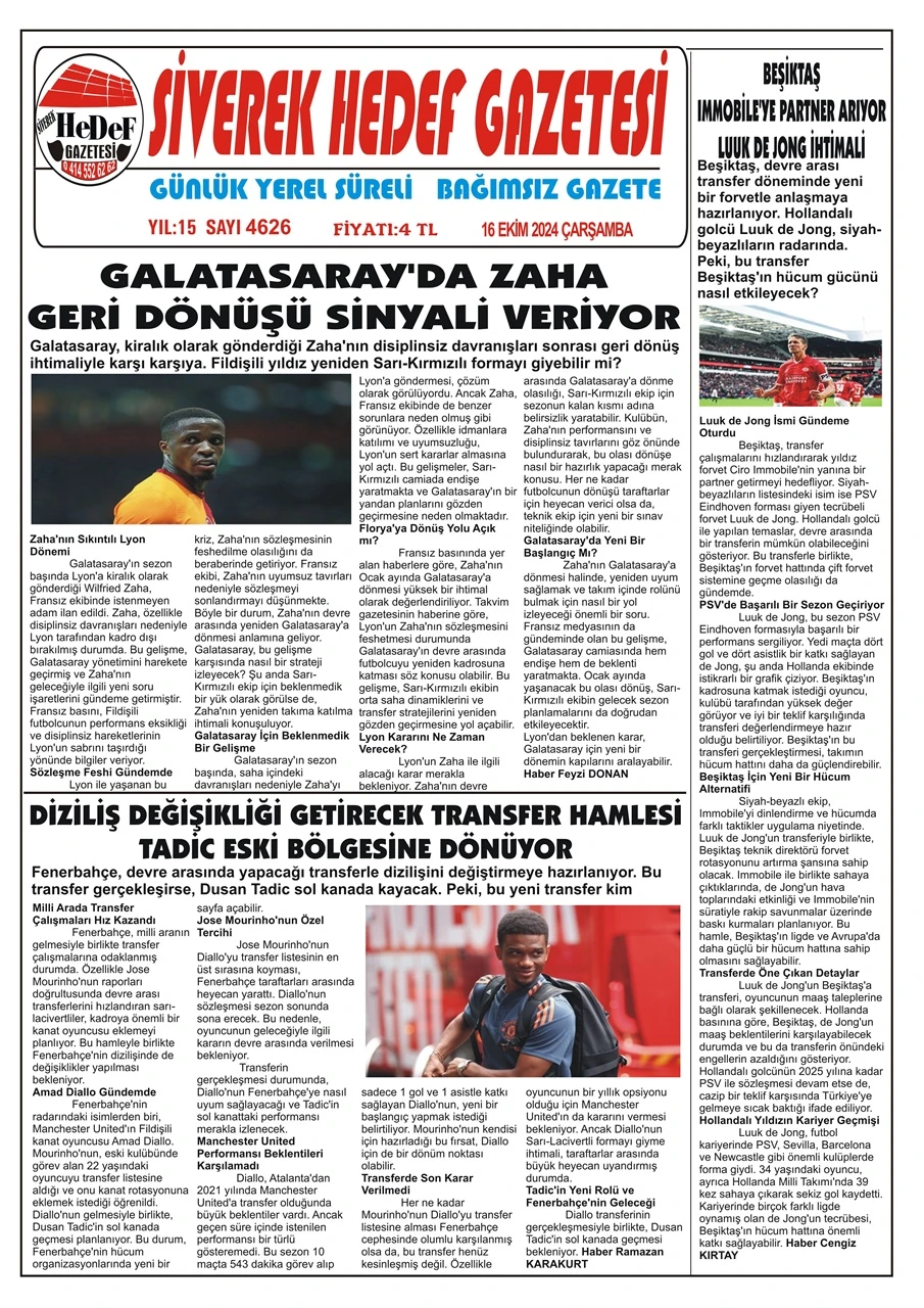 16.10.2024 Tarihli Gazetemiz