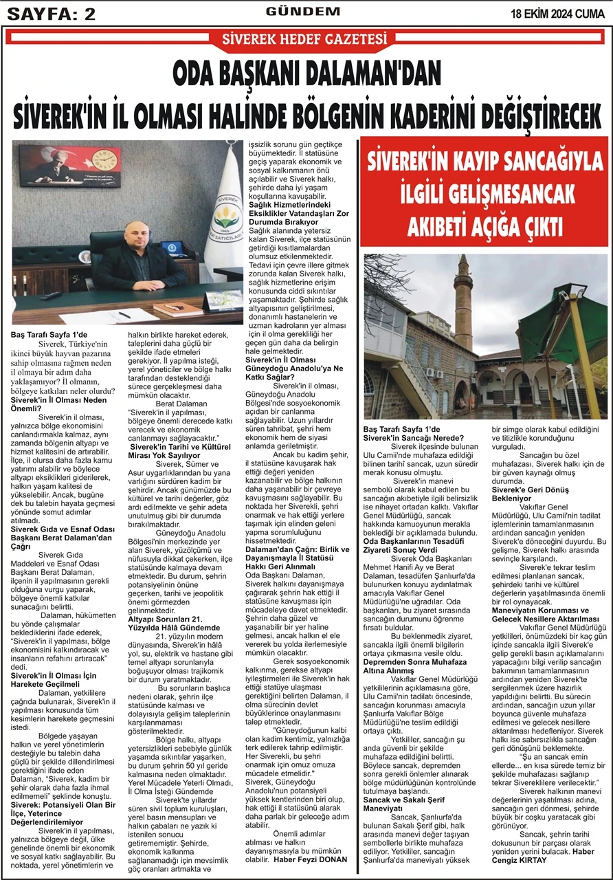 18.10.2024 Tarihli Gazetemiz