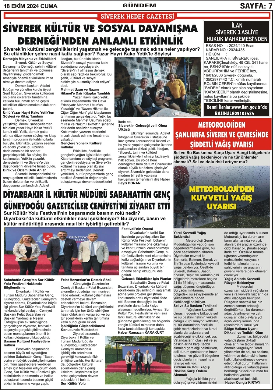 18.10.2024 Tarihli Gazetemiz