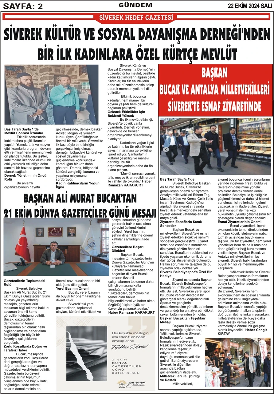 22.10.2024 Tarihli Gazetemiz 