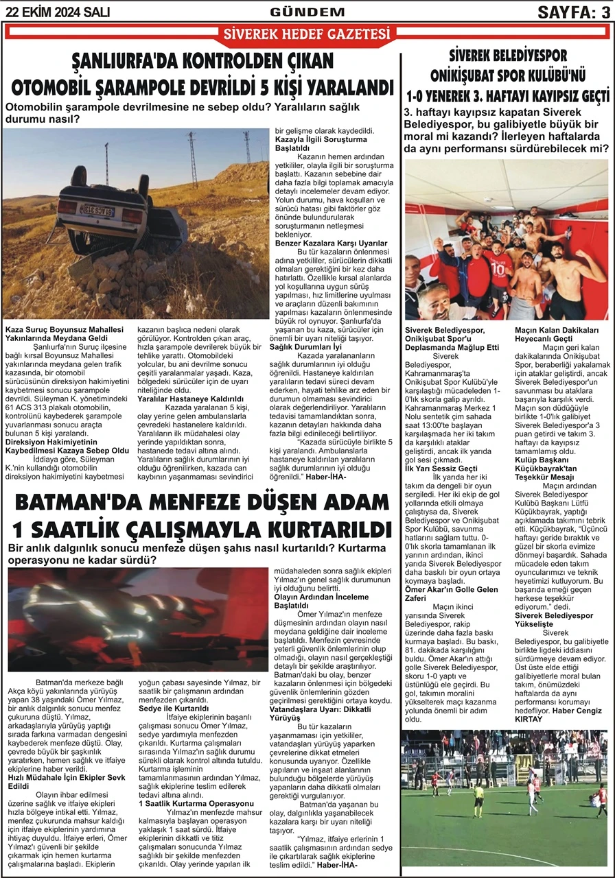 22.10.2024 Tarihli Gazetemiz 