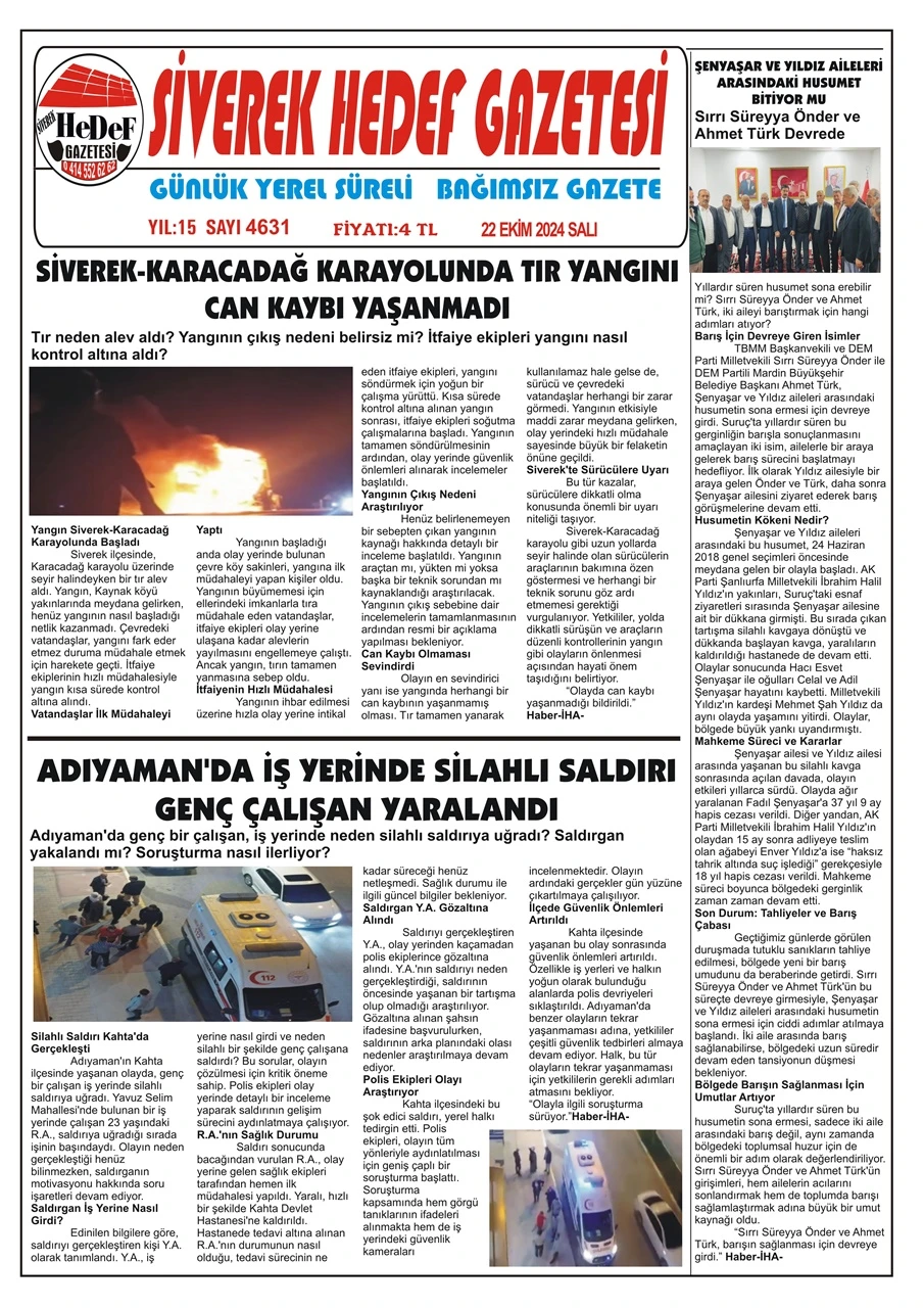 22.10.2024 Tarihli Gazetemiz 