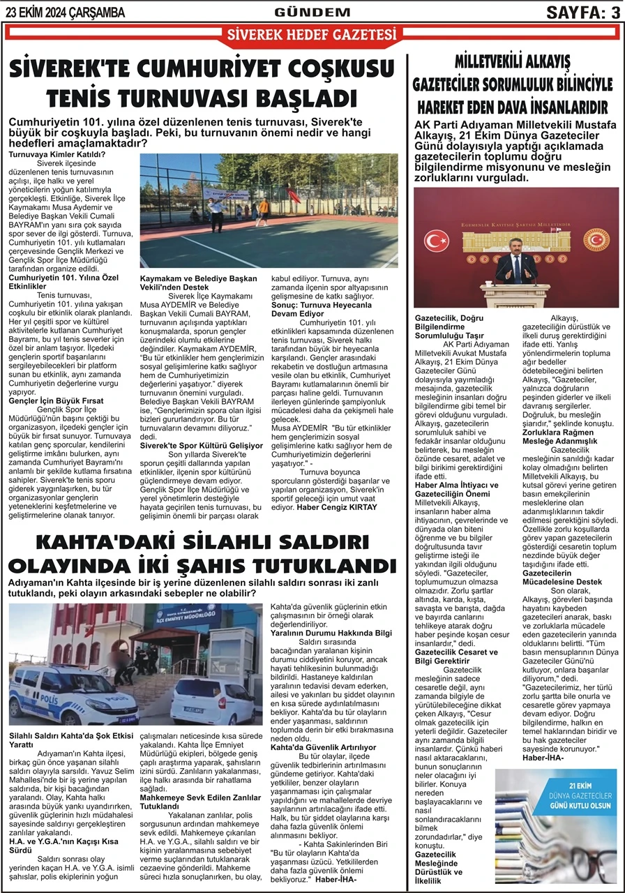 23.10.2024 Tarihli Gazetemiz