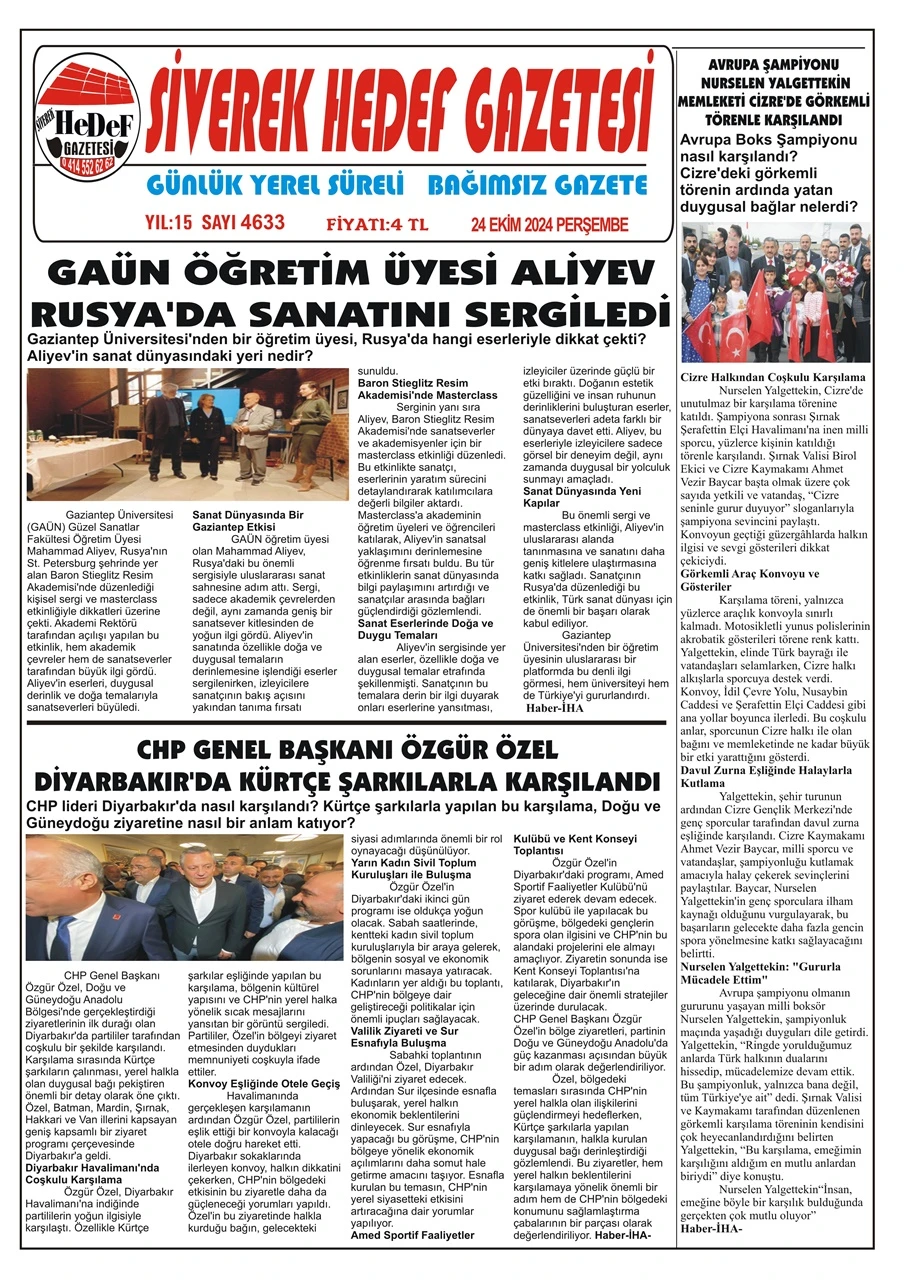 24.10.2024 Tarihli Gazetemiz