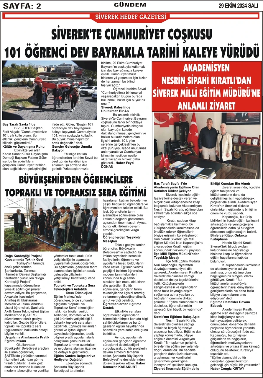 29.10.2024 Tarihli Gazetemiz